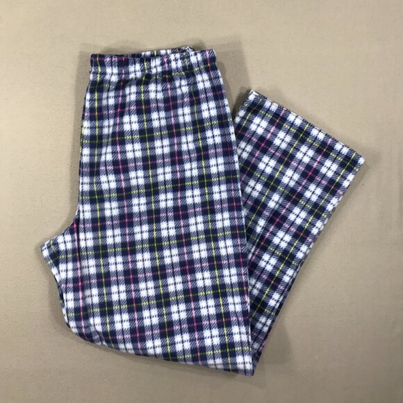 Croft & Barrow Pants Womens Large Pink Plaid Pull On Pajama Fleece Faux Fur Soft - Picture 1 of 10